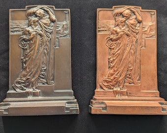Antique 1925 "ADORATION" Bronze Bookends by Pompeian Bronze Company