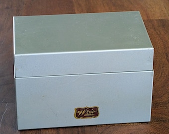 Vintage WEIS Gray Metal Index Card File or Recipe Box