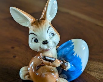 Vintage GOEBEL Bunny Rabbit Painting a Blue Easter Egg West Germany