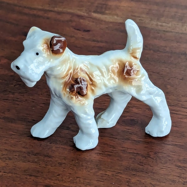 Vintage JAPAN Porcelain Terrier Dog Figurine in Brown and White