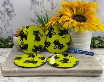 Black Cat Resin Coasters Halloween Home Decor