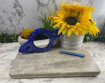 Blue Sparkling Stars Saturn Mirror Handheld Mirror Personal Mirror Space Planets Glitter Resin Home Decor