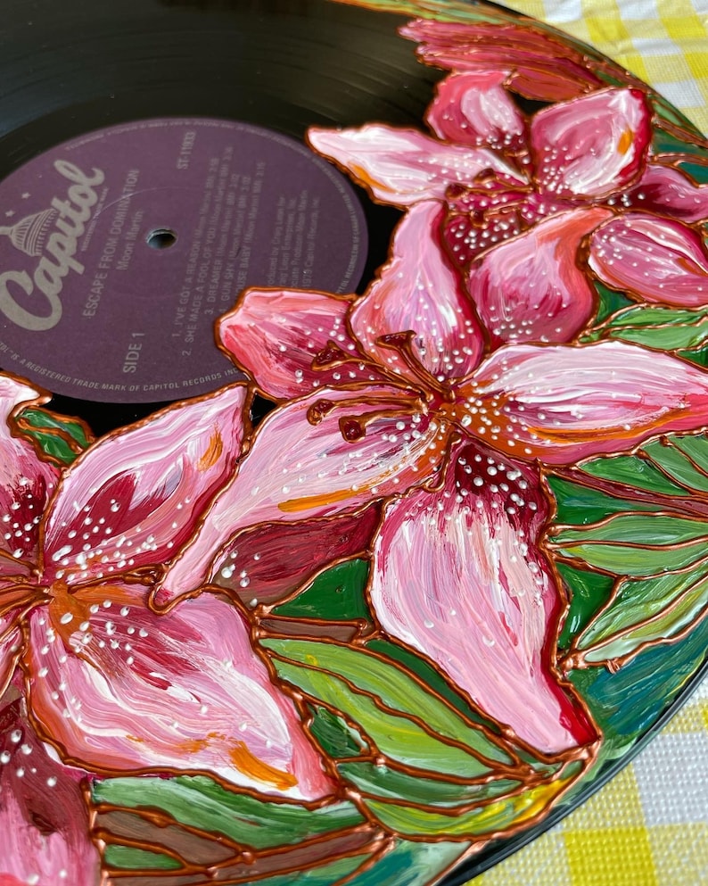 Handpainted Vinyl Record Unique Home Decor Upcycle Reused Sustainable