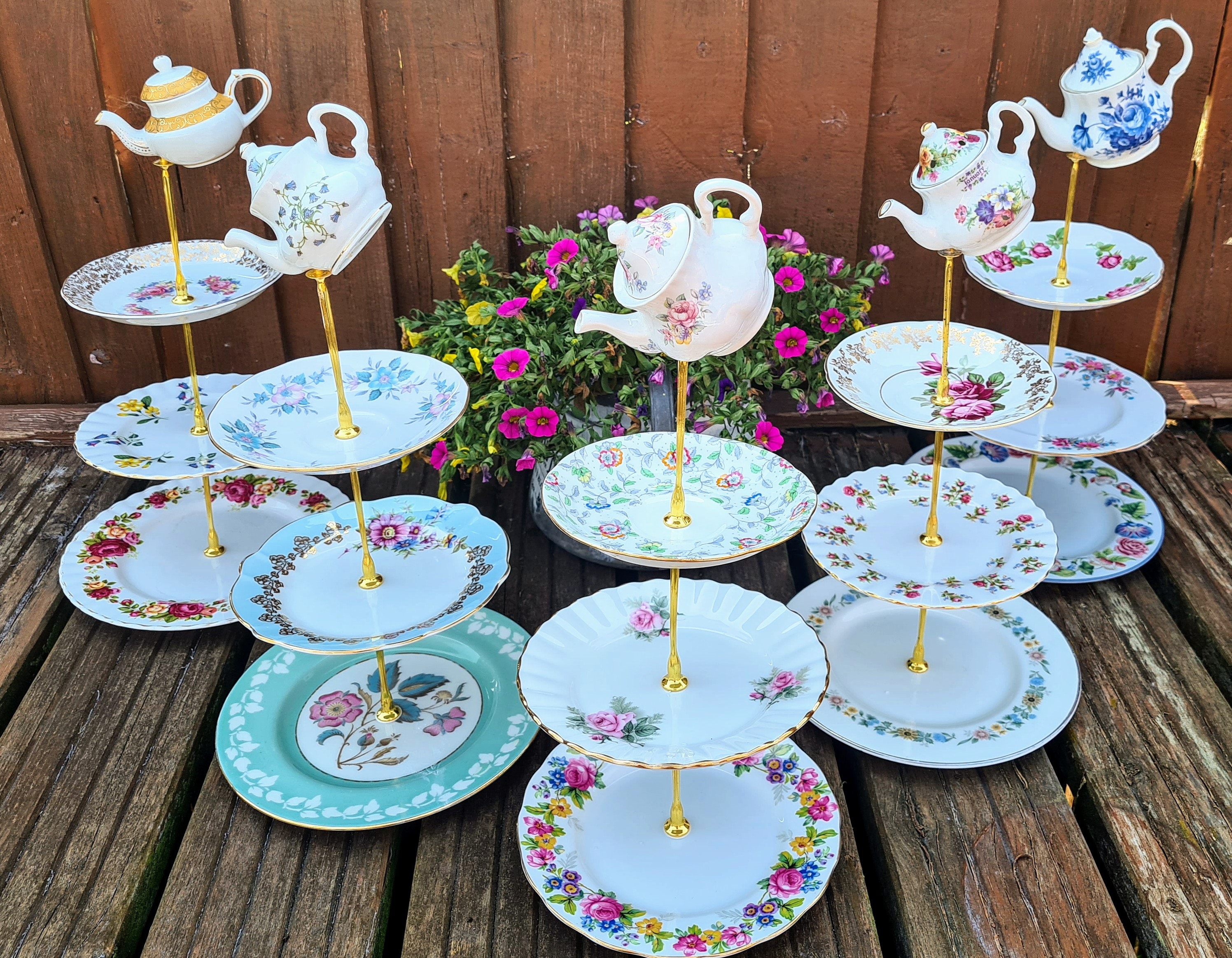 5 x Vintage Teapot Toppers Mismatch Afternoon Tea Party Cake Etsy