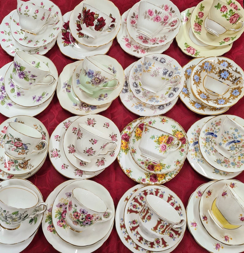 10 x Made In England Bone China Mix and Match Mismatched Tea Cups