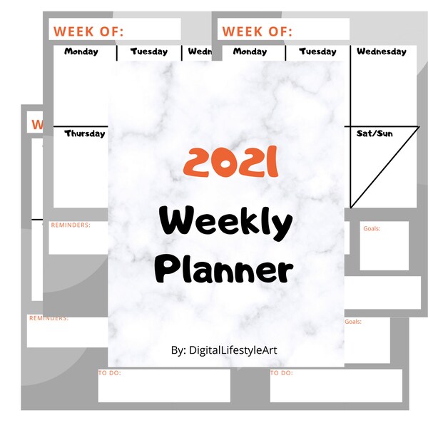 2021 weekly planner, Instant Download Weekly planner, Weekly Goals, Weekly to dos, Life Organizational, Work and school supplies,  planners