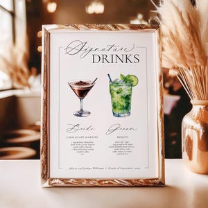 Wedding Signature Drinks Sign, Printable Cocktail Bar Menu Template, Instant Download Signage, Editable Templett A4, A3, 12x16 US Letter