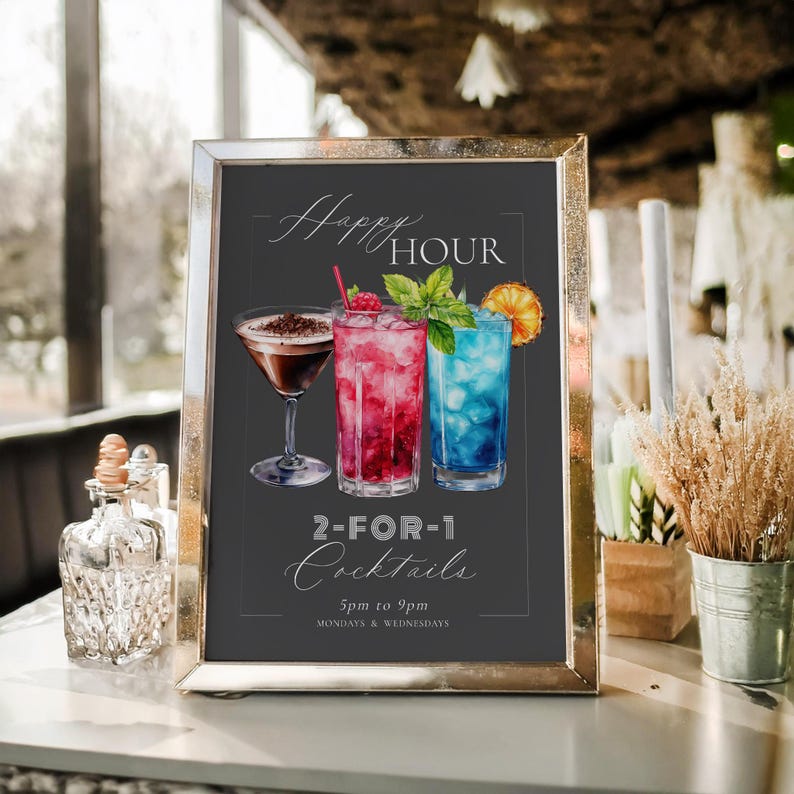 Happy Hour 2-4-1 Bar Menu Template | Instant Download Template Signage ...