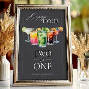 Two for One Cocktails Happy Hour Schild Vorlage | Sofortiger Download Vorlage Beschilderung | 241 BOGOF Getränke Schild | Templett Bearbeitbar 4 Größen 2-4-1