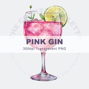Pink Gin - Aquarell Drink Grafik Illustration || Clipart digitaler Download Aquarell Barkarte Hochzeit Cocktail Getränke 300dpi