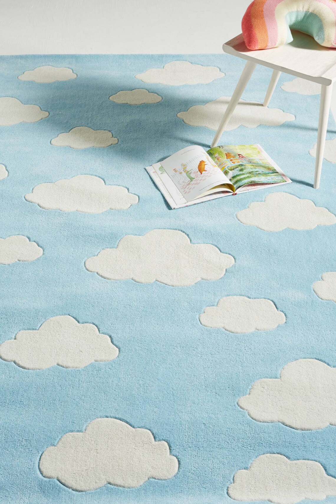 Sky Blue Cloud Rug 100 Woolen Kids Carpet Hand Tufted Area Etsy