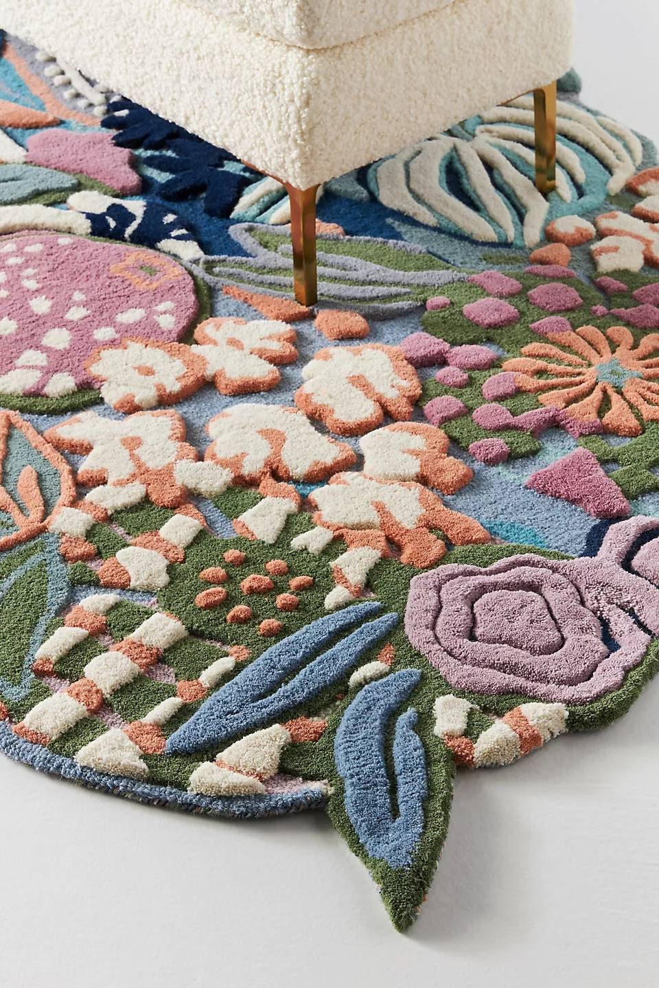 Hand Tufted Floral Area Rug 100 Woolen Loop Cut High Low Top Etsy