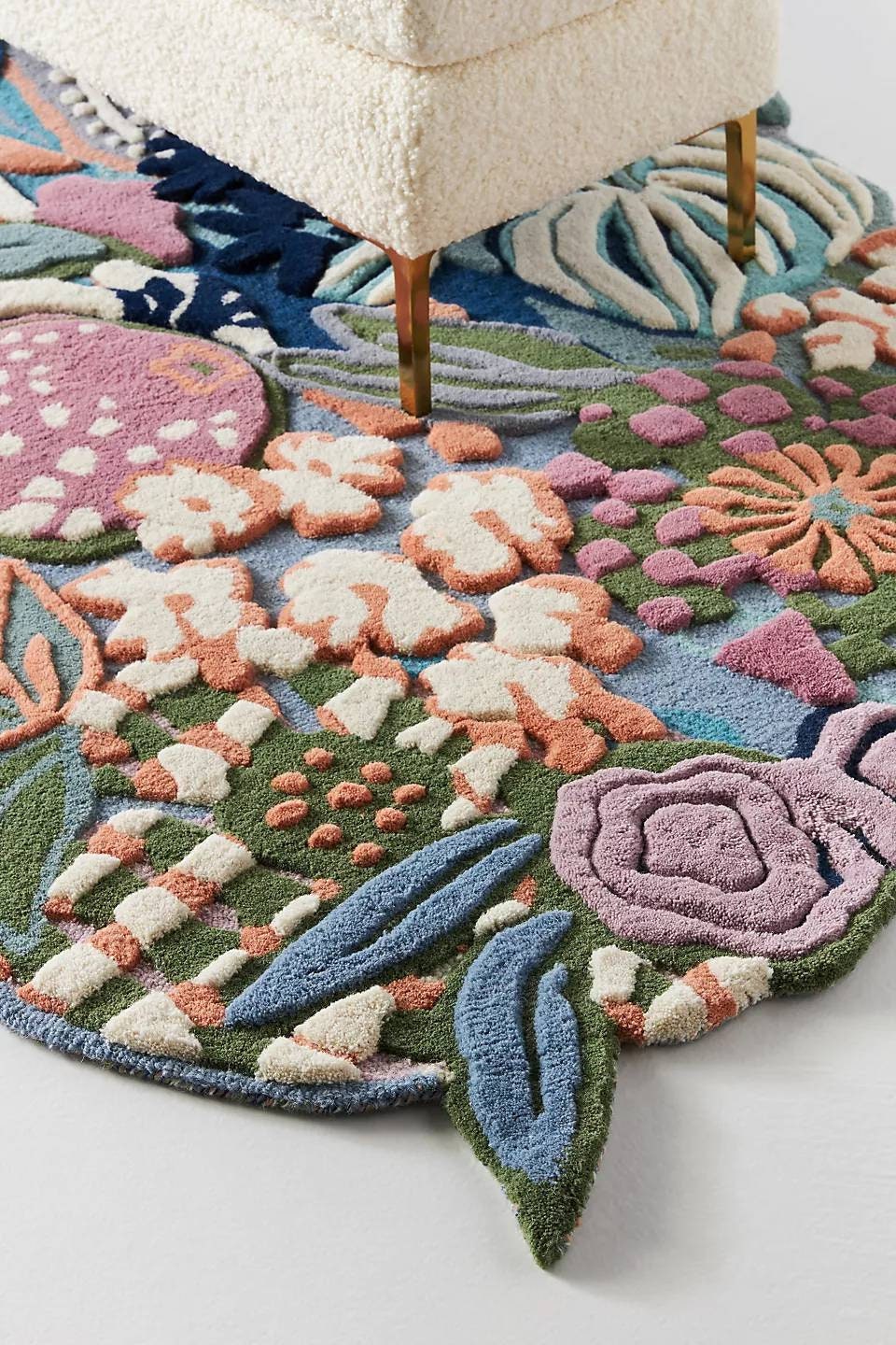 Hand Tufted Floral Area Rug 100 Woolen Loop Cut High Low Top Etsy