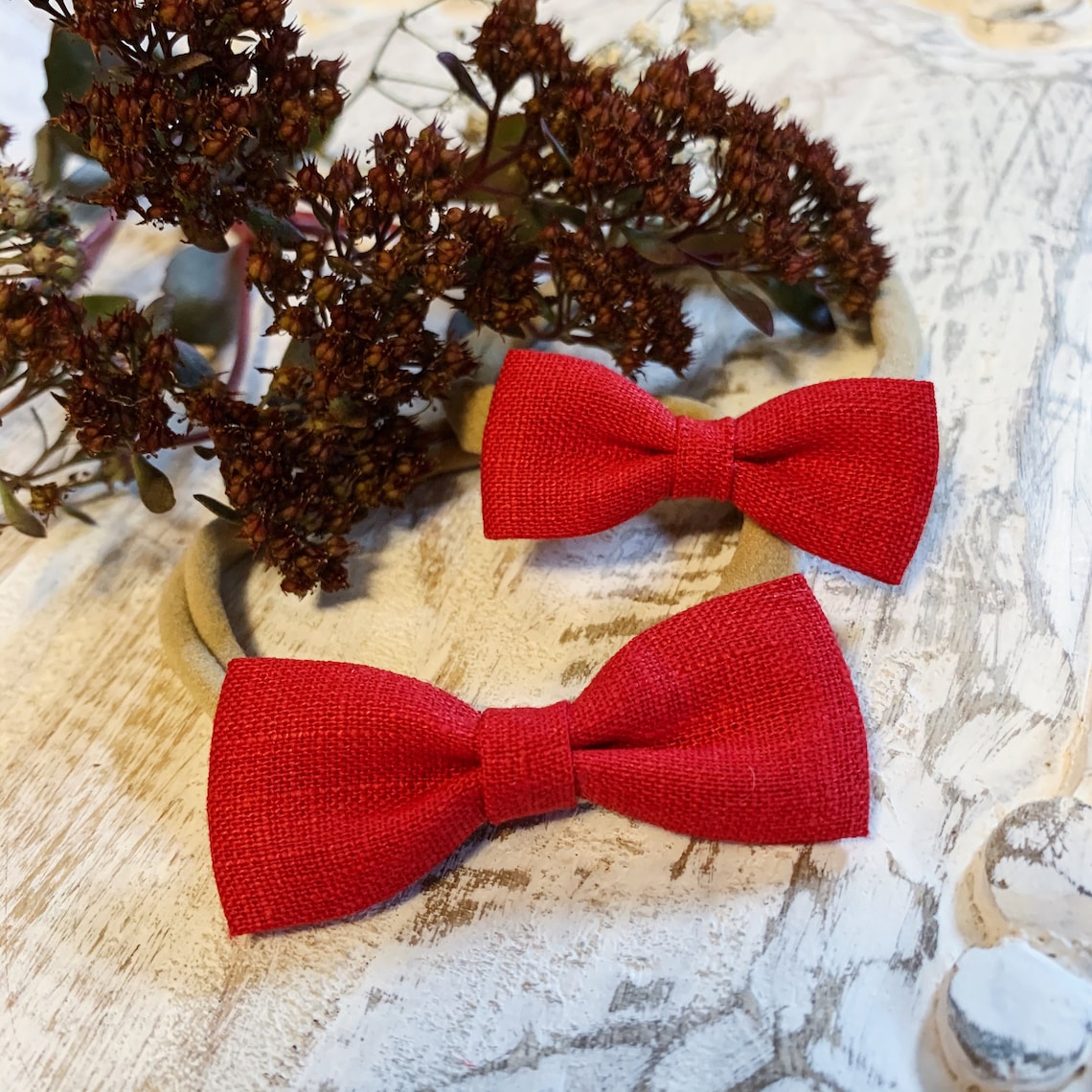 Dog Bow Cat Bow Pet Hair Bow Topknot Bows Red Linen Bow Etsy
