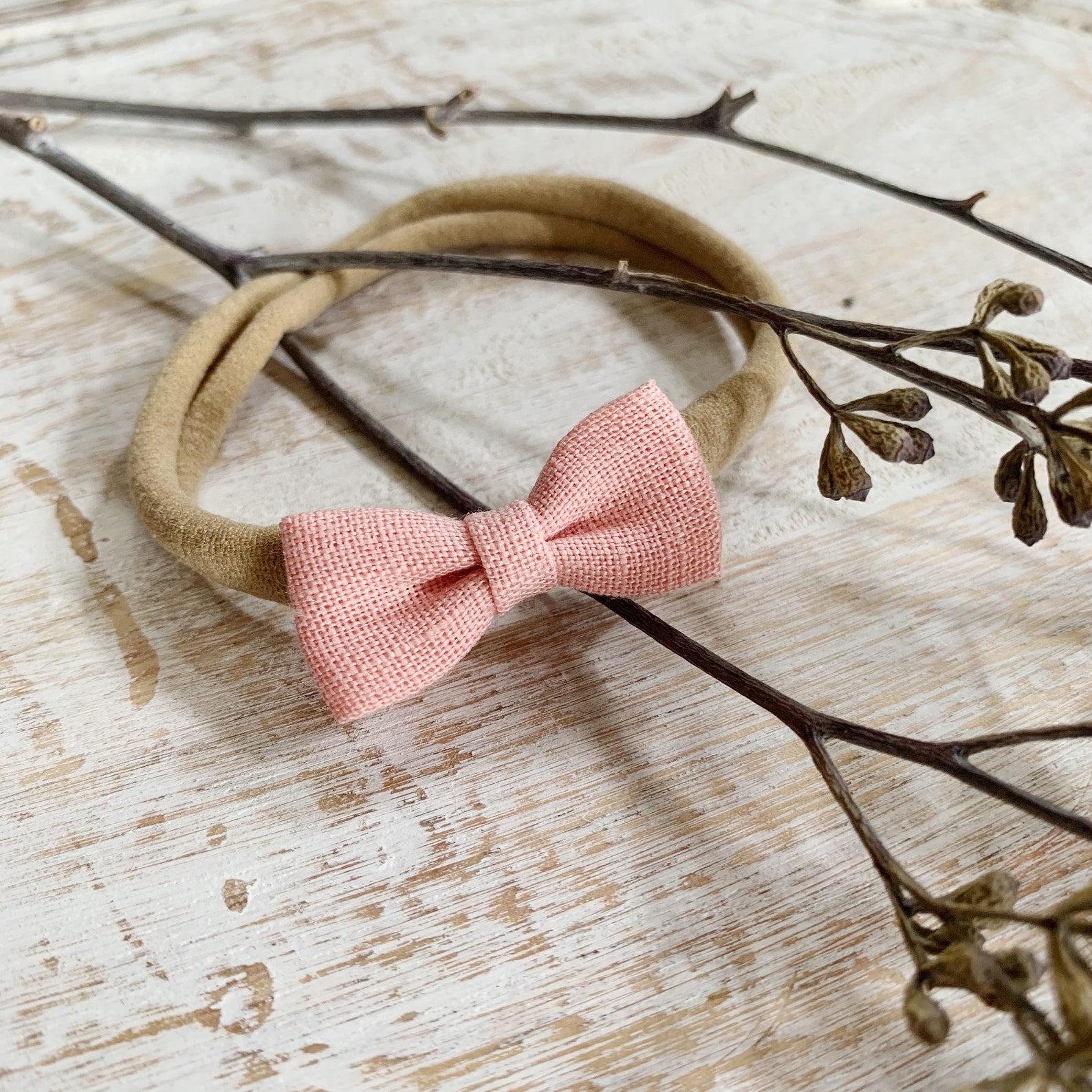 Teacup dog bow Posie Pink Linen bow small dog topknot bows Etsy
