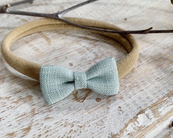 Teacup dog bow, pale sea green linen bow, small dog bows, topknot bow, Tiny Dog Hair Bows, kitten bowtie, pet lover gift, little pet bow