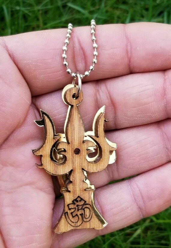 Hindu Wooden Om Trishul Trident Evil Eye Protection Good Luck
