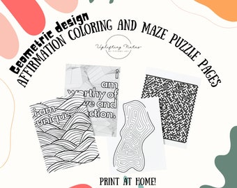 Affirmation Coloring & Maze Puzzle Pages: Geometric Designs (Digital Download)