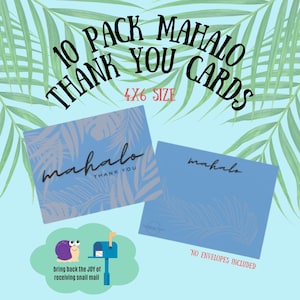 Mahalo Thank You Post Cards | Tropical Hawaiian Thank You note | Thank you Postcard (Pack of 10)