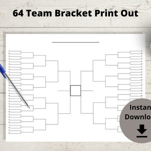 64 Team Tournament Bracket Print Out - Tournament Bracket Printable, Basketball Bracket, Video Game Tournament Bracket Printable
