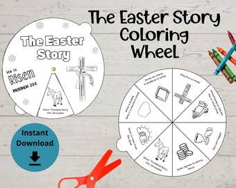 The Easter Story Coloring Wheel - Easter Spinner Wheel, Easter Craft, Holy Week for Kids