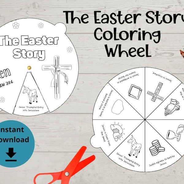 The Easter Story Coloring Wheel - Easter Spinner Wheel, Easter Craft, Holy Week for Kids