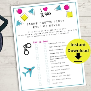 90s Bachelorette Party Ever or Never Game - Bach to the 90&#39;s Printable Game, 1990&#39;s Theme Hen Party Games