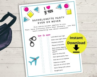 90s Bachelorette Party Ever or Never Game - Bach to the 90's Printable Game, 1990's Theme Hen Party Games