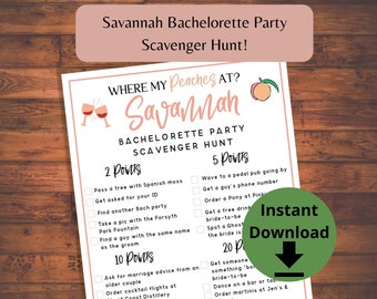 Savannah Bachelorette Party Scavenger Hunt Game - Printable Savannah Bach Party Games