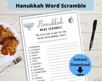 Hanukkah Word Scramble Game - Children's Chanukah Game, Kids Activity for Hannukah