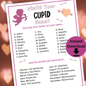 What&#39;s Your Cupid Name Game - Valentine&#39;s Day Name Generator, What&#39;s Your Valentine Name Activity, Valentines Party, Valentine Party Game