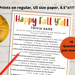Fall Trivia Game - Autumn Trivia Quiz, Fall Printables, Printable ...
