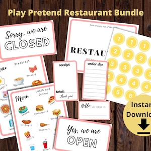 Restaurante de juegos de simulación: menús de simulación, actividades para niños en edad preescolar, conjunto de restaurante de simulación