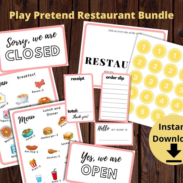 Pretend Play Restaurant - Pretend Menus, Pre School Kids Activities, Pretend Restaurant Set