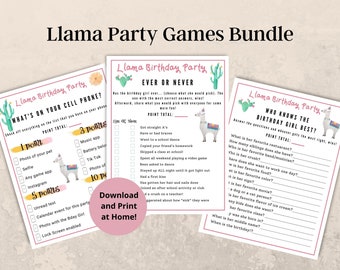 Llama Birthday Party Games, Girls Party Games, Printable Birthday Games