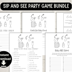 Sip and See Party Games - Minimalist Baby Party Games, Hello World Meet and Greet the New Baby, Couples Baby Shower Games