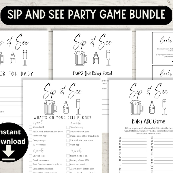 Sip and See Party Games - Minimalist Baby Party Games, Hello World Meet and Greet the New Baby, Couples Baby Shower Games