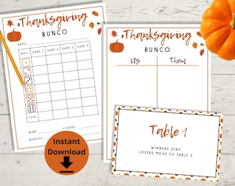 Thanksgiving Bunco - Fall Bunco Score Cards, Printable Bunco Game, Autumn Bunco Bundle with Tally Sheets, Friendsgiving Game
