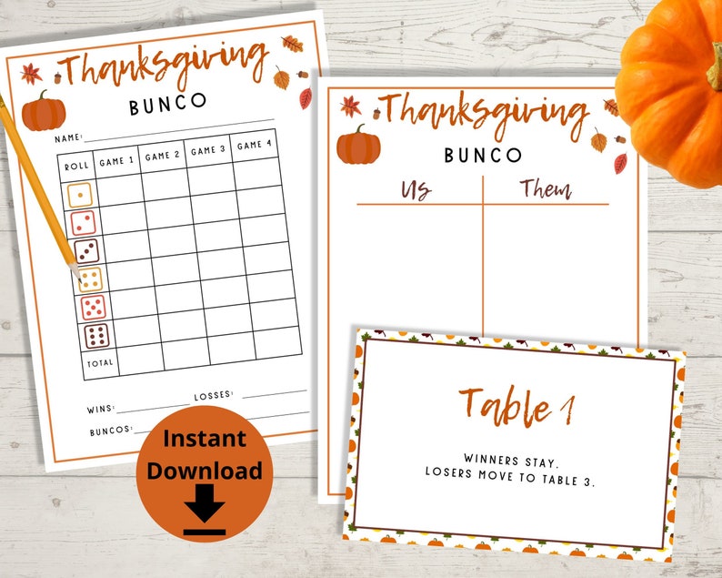 Thanksgiving Bunco - Fall Bunco Score Cards, Printable Bunco Game ...