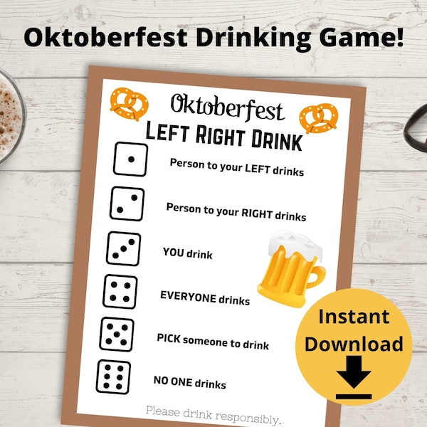 Oktoberfest Party Game - Left, Right, Drink Dice Game for Octoberfest, Adult Drinking Game