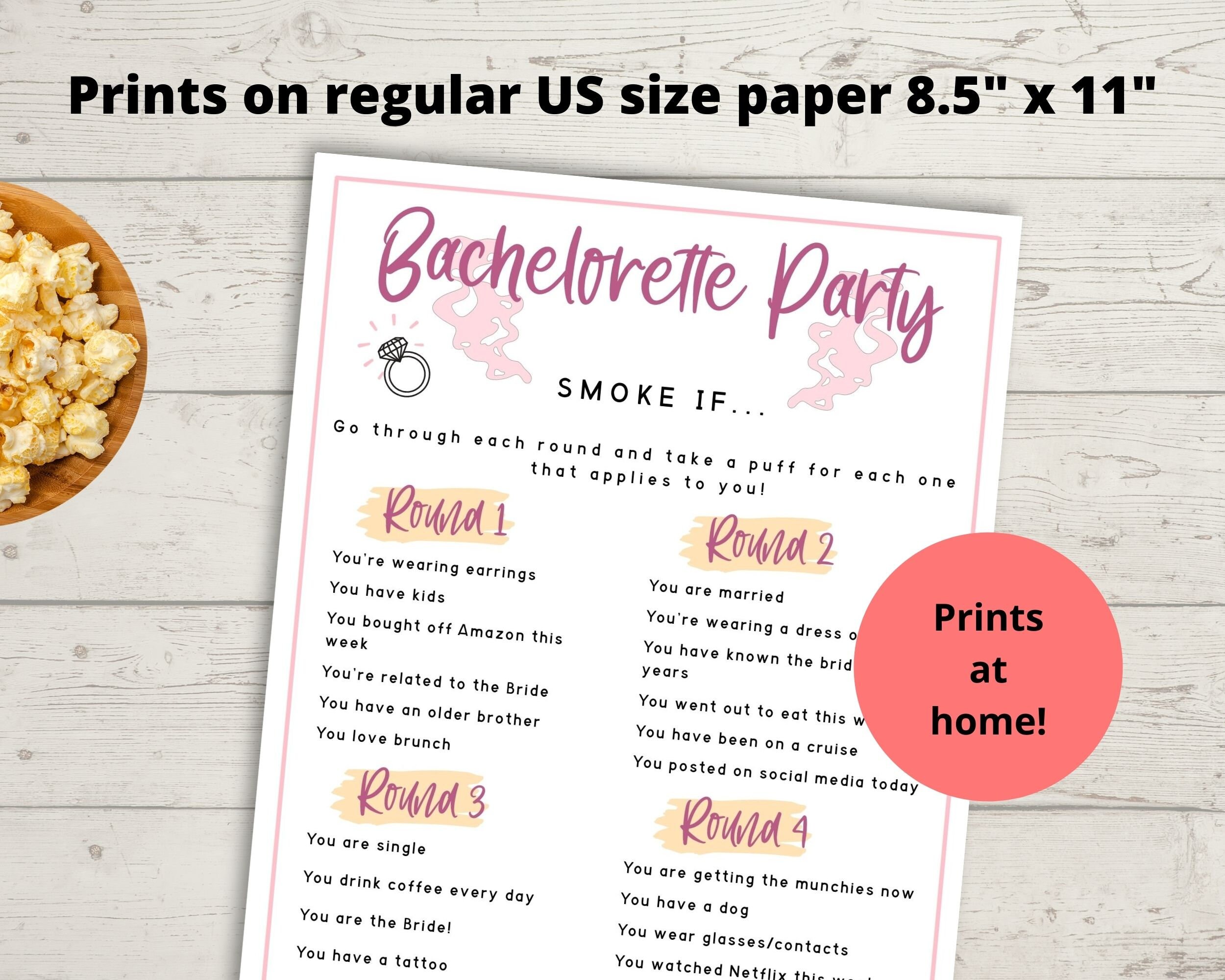 Bachelorette Party Smoke If Game Printable Smoking Game for Etsy