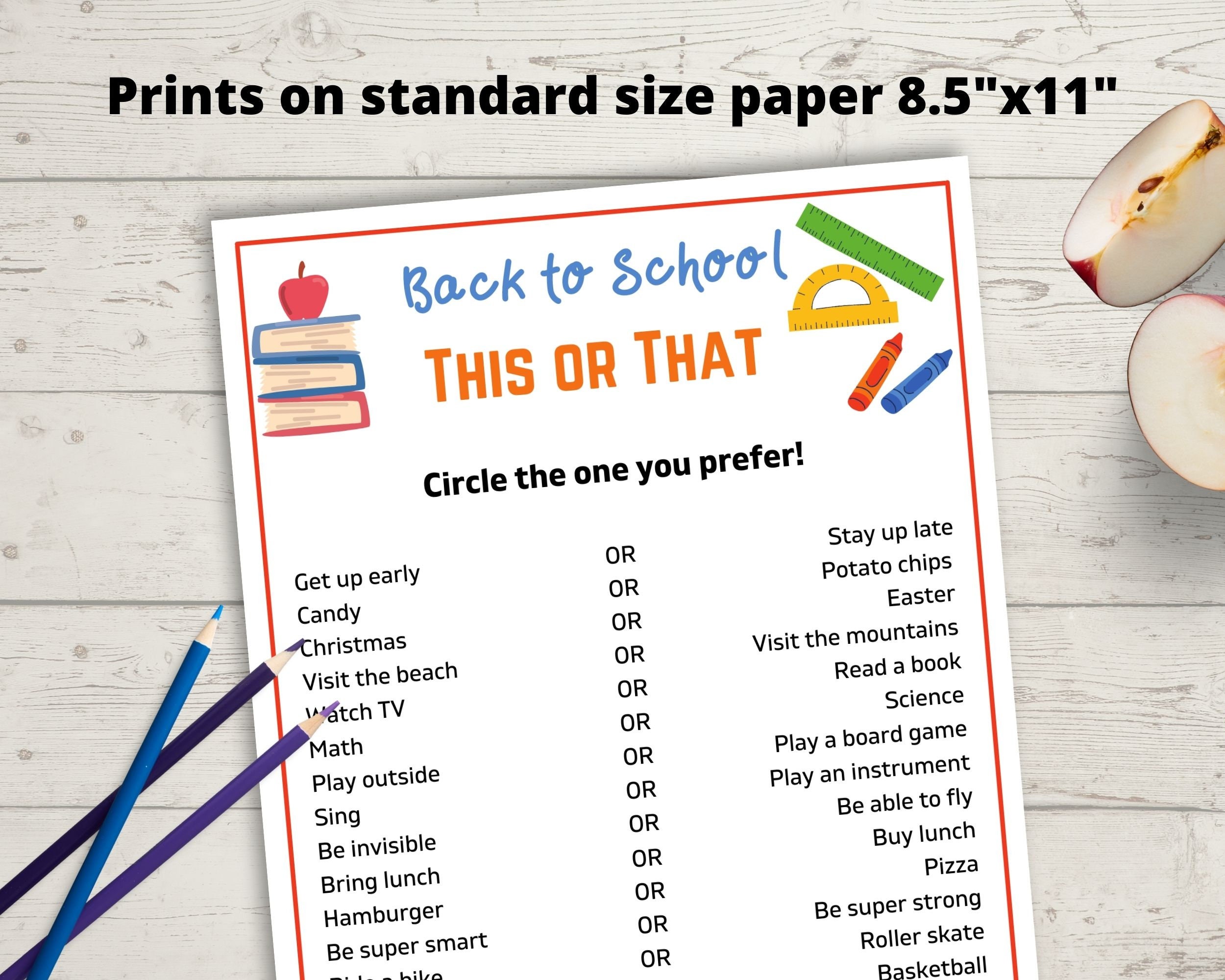 Back to School This or That Children's Game - First Day of School ...
