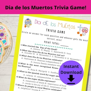 Juego de preguntas del Día de los Muertos - Juego del Día de los Muertos, Prueba imprimible del Día de los Muertos