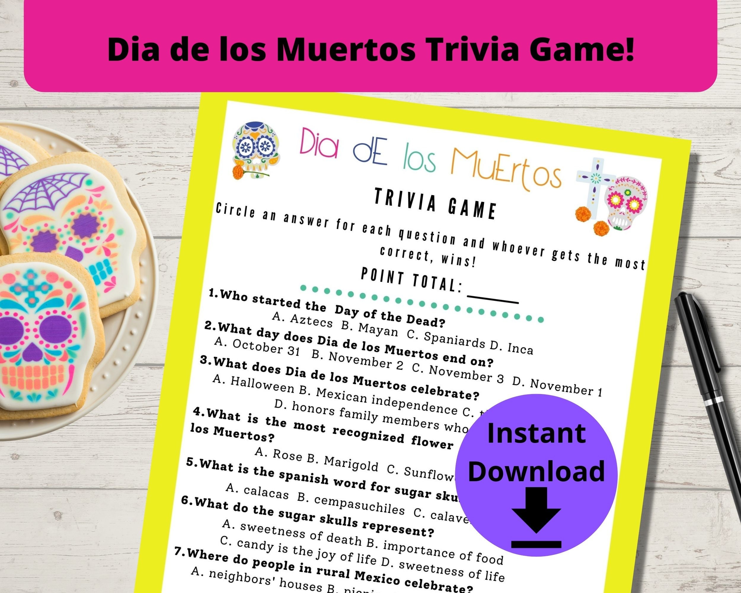 Dia De Los Muertos Trivia Game - Day of the Dead Game, Printable Day of ...