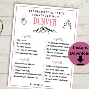 Denver Bachelorette Party Scavenger Hunt Game - Printable Bach Party Game or Hen Party Game