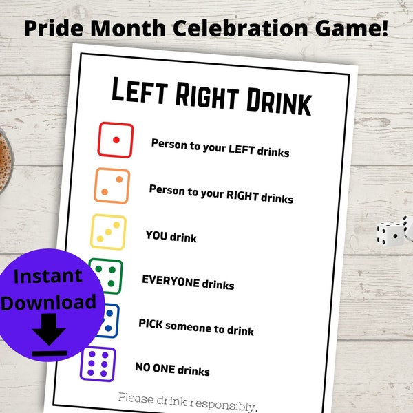 Pride Month Celebration Party Game - Left Right Drink, LGBTQ+ Pride Party Adult Drinking Game