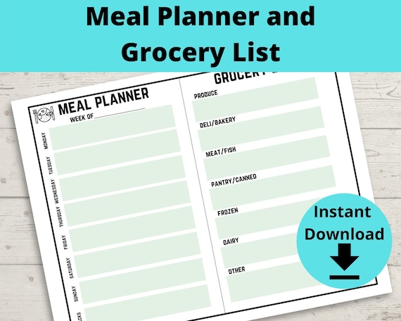 Meal planner printable grocery list prep - westantique