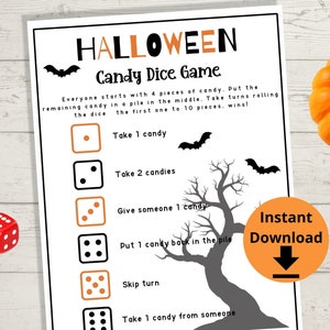 Halloween Candy Dice Game - Halloween Candy Game, Kids Halloween Games, Halloween Party Games, Halloween Printables