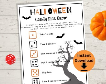Halloween Candy Dice Game - Halloween Candy Game, Kids Halloween Games, Halloween Party Games, Halloween Printables