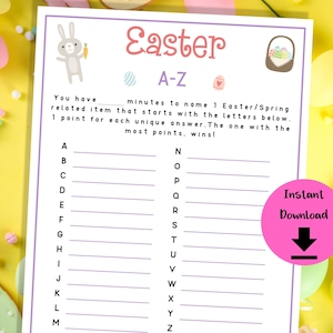 Easter Word Game - Easter A-z Game, Alphabet Game, Think Fast Game, Kids Easter Game, Easter Printable